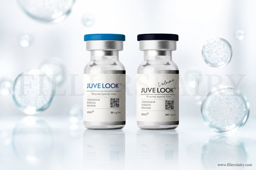 Juvelook and Juvelook Volume PDLLA HA hybrid skin booster product vials by VAIM