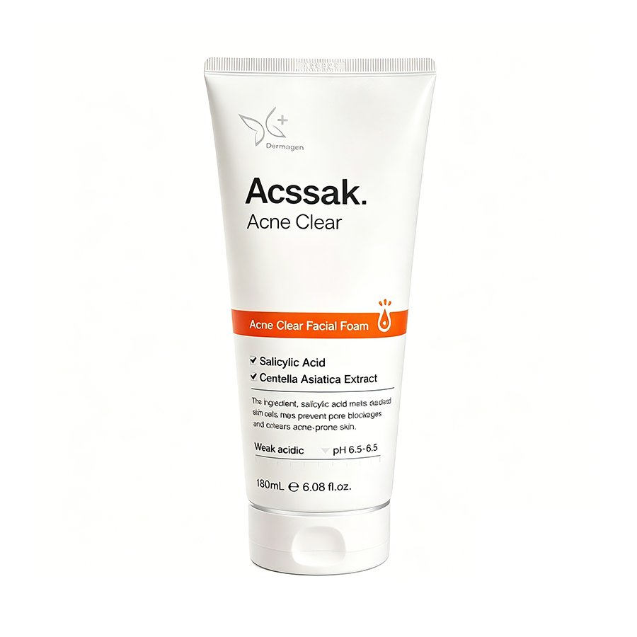 dermagen-acssak-acne-clear-facial-foam-product Dermagen Acssak Acne Clear Facial Foam 180 ml BHA cleanser bottle by Dermagen