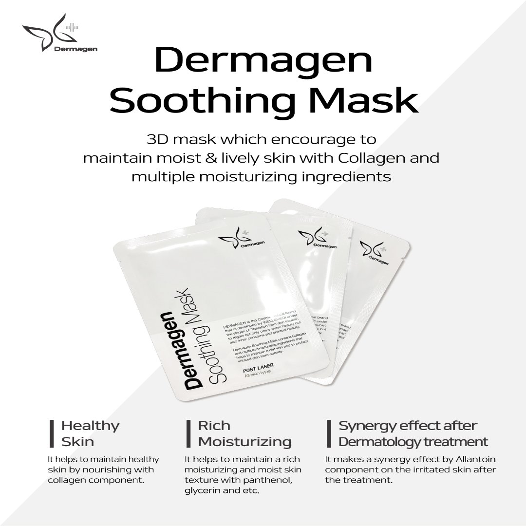 Dermagen Soothing Mask key benefits — collagen, rich moisturizing and post-treatment soothing