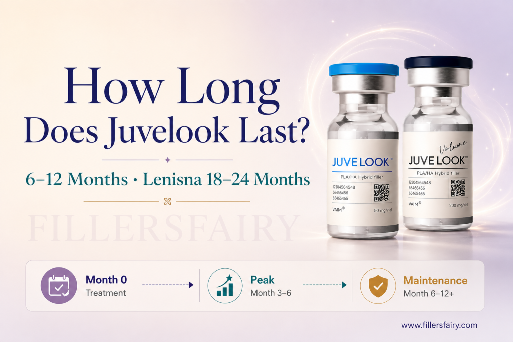 How long does Juvelook last — 6 to 12 months duration timeline with Lenisna 18 to 24 months