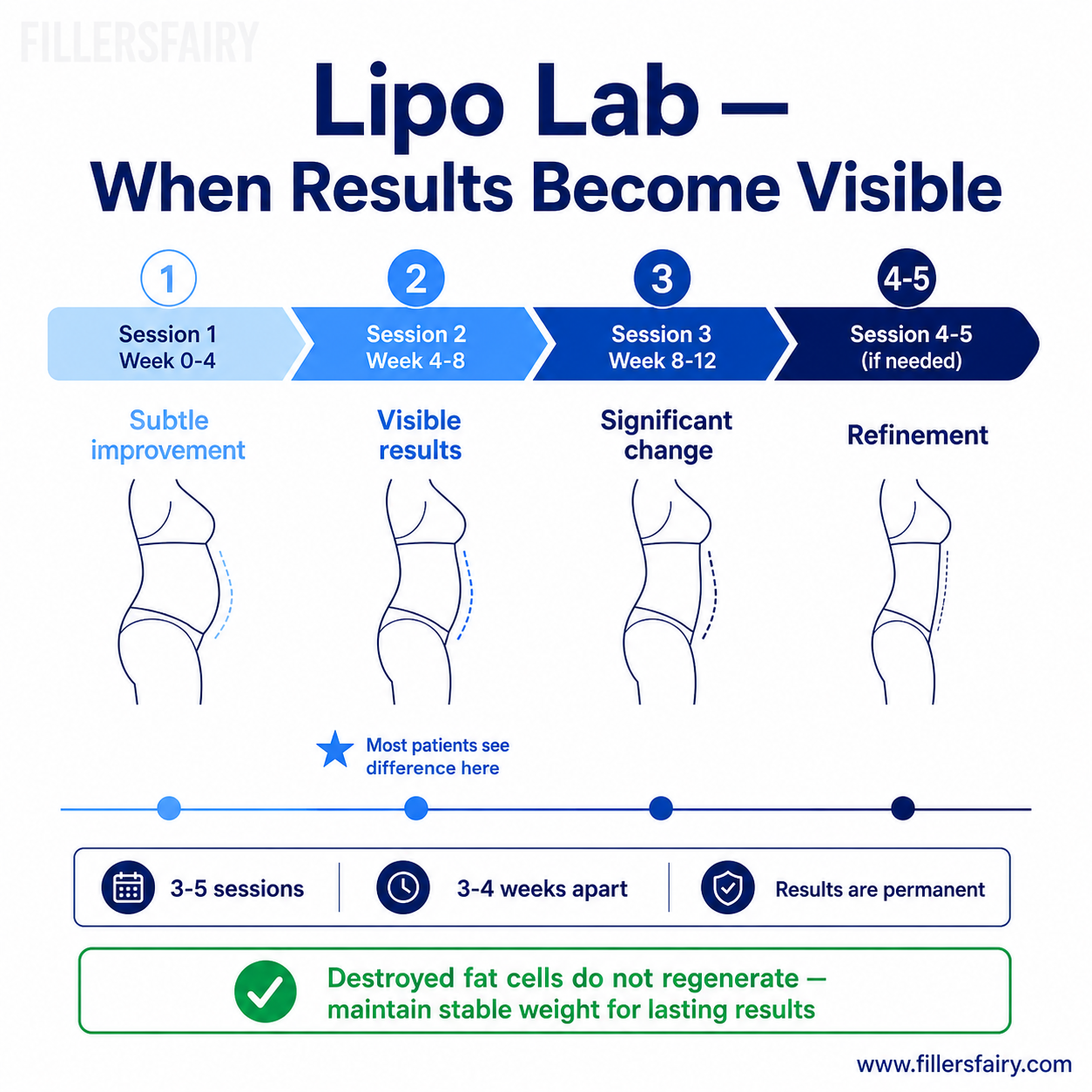 Lipo Lab when results become visible — 4 sessions with body contour progression
