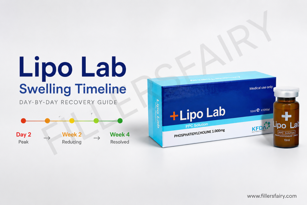 Lipo Lab swelling timeline — Day 2 peak, Week 2 reducing, Week 4 resolved