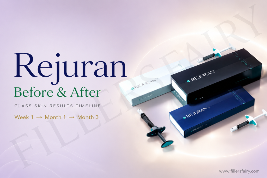 Rejuran before and after — glass skin results timeline Week 1 to Month 3