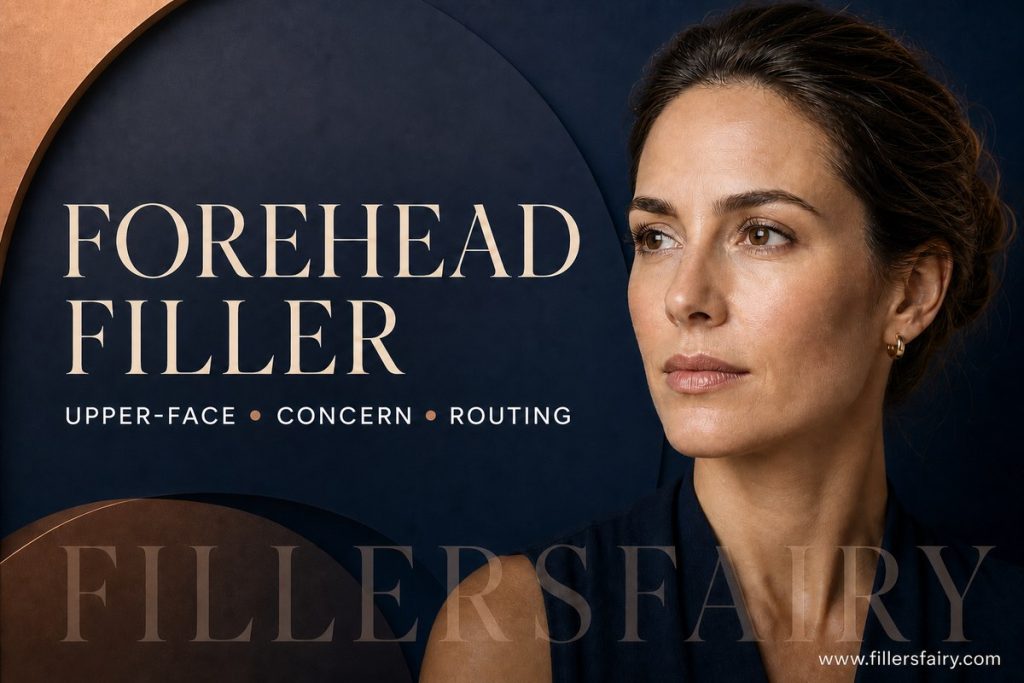 Upper-face concern routing guide for forehead lines, temple hollowing and contour questions