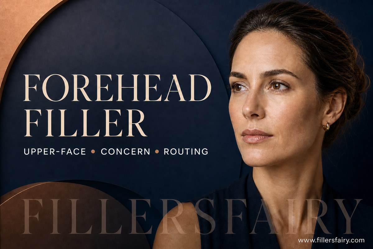 Upper-face concern routing guide for forehead lines, temple hollowing and contour questions