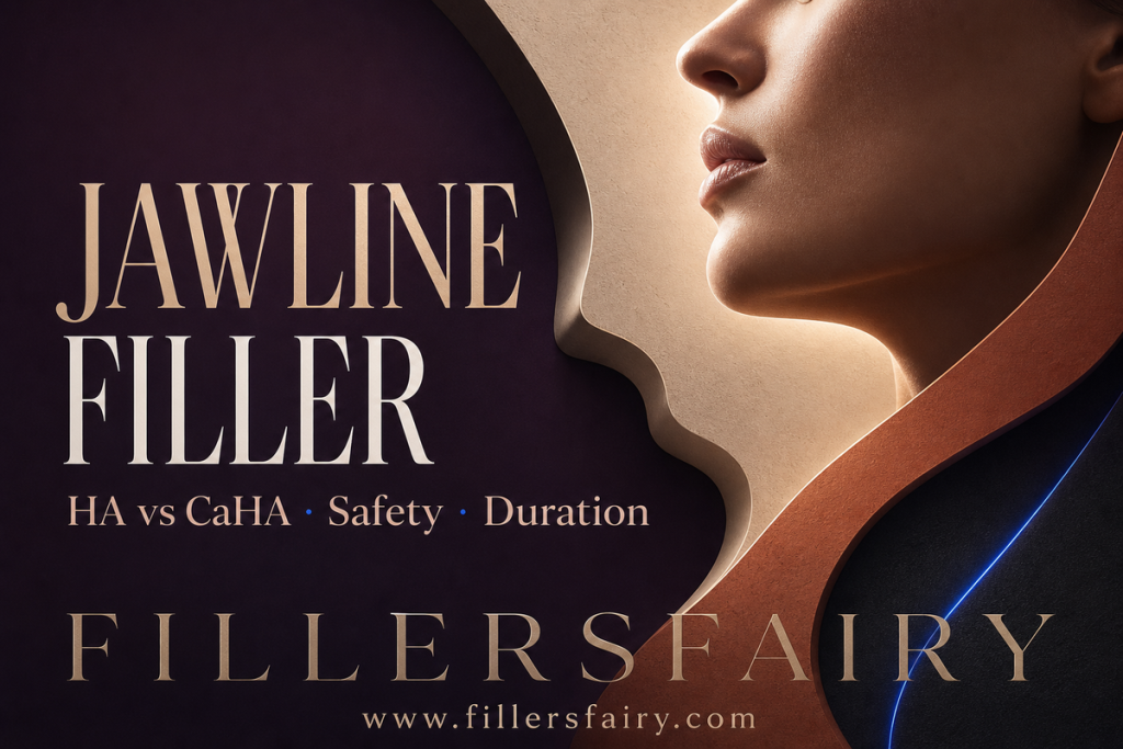 Jawline filler guide comparing HA and CaHA, safety, and duration