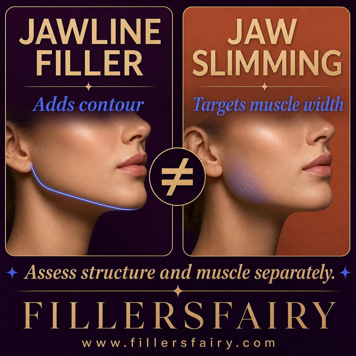 Jawline filler versus chin filler showing side contour compared with forward projection