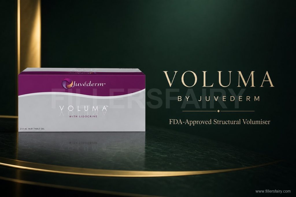 Juvederm Voluma with lidocaine 2 x 1ml structural hyaluronic acid filler box, FDA-approved cheek chin temple
