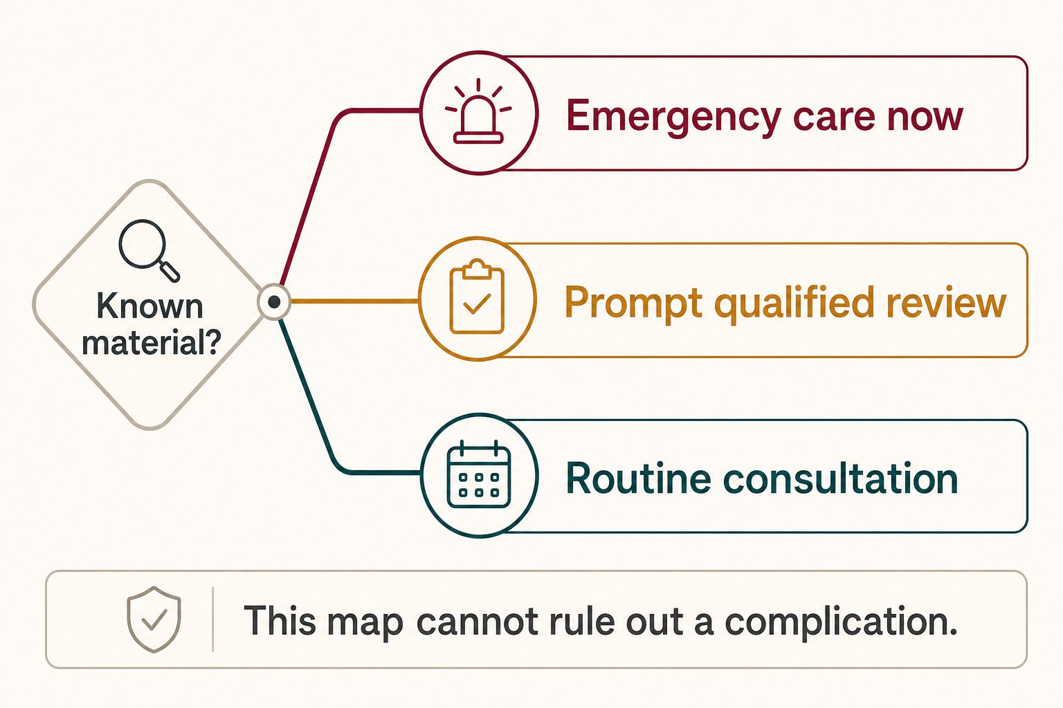 Filler dissolver urgency map separating emergency care, prompt review and routine consultation