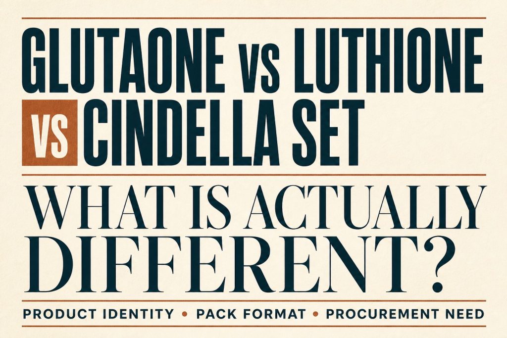 Glutaone vs Luthione vs Cindella Set product identity and procurement guide