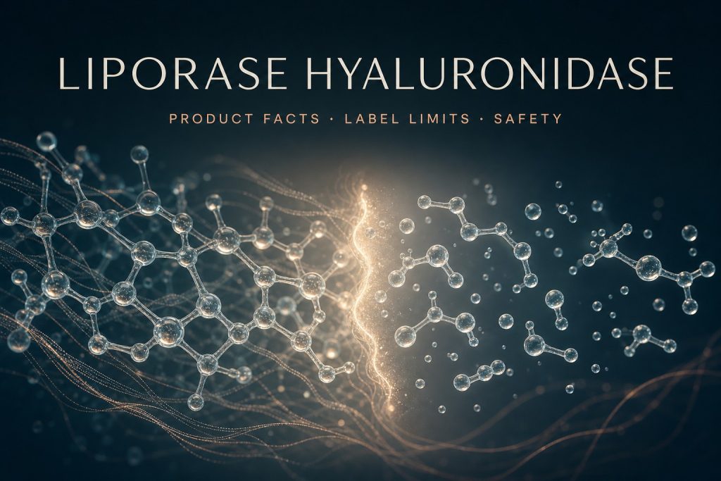 Liporase hyaluronidase product facts and safety guide illustrated with an abstract hyaluronic acid chain