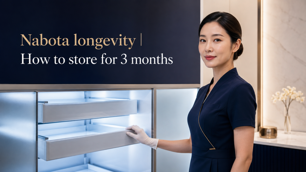 Aesthetic clinic professional beside temperature-controlled storage for Nabota inventory planning