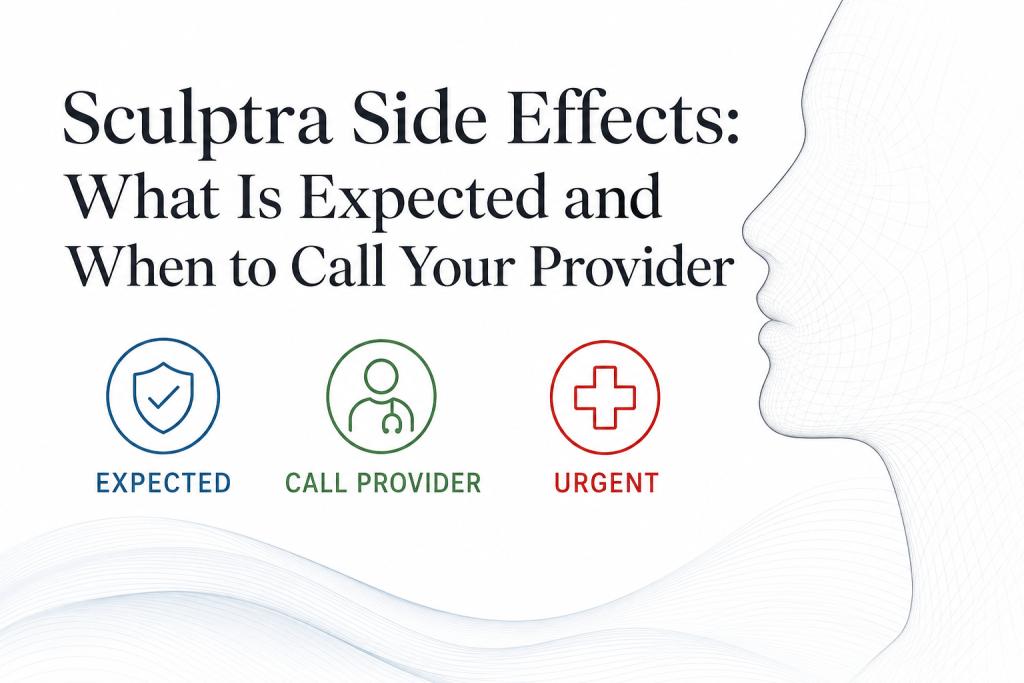 Editorial decision guide separating expected Sculptra reactions from symptoms that need provider or urgent review