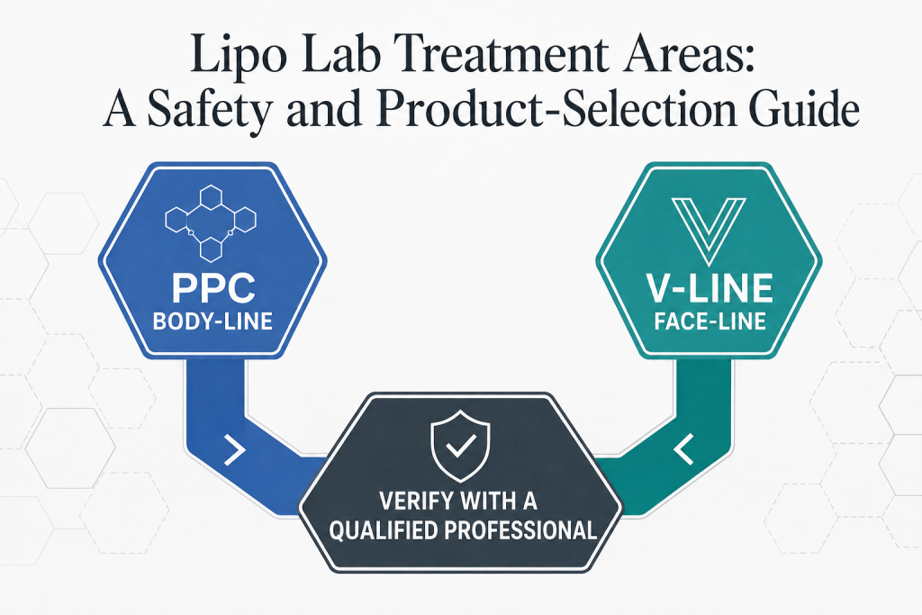 Editorial Lipo Lab product-selection pathway distinguishing PPC and V-Line before professional assessment