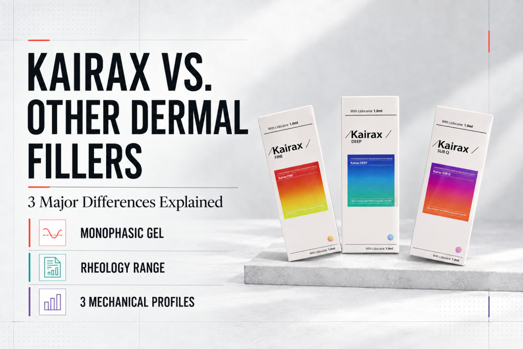 Kairax Fine, Deep and Sub-Q boxes beside three product-technology comparison points