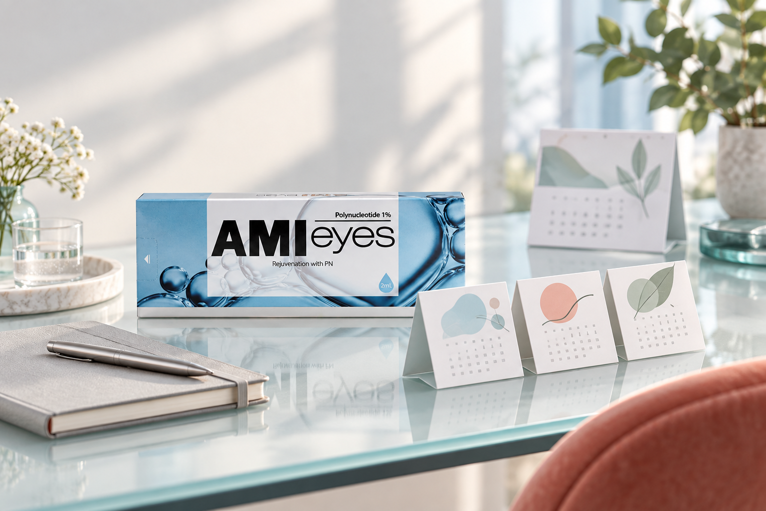 Verified AMI Eyes box in an integrated consultation-planning scene with three course milestones and a maintenance calendar