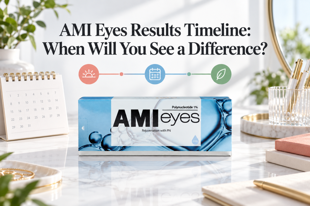 AMI Eyes Results Timeline: When Will You See a Difference, shown with the verified AMI Eyes box and gradual timeline cues