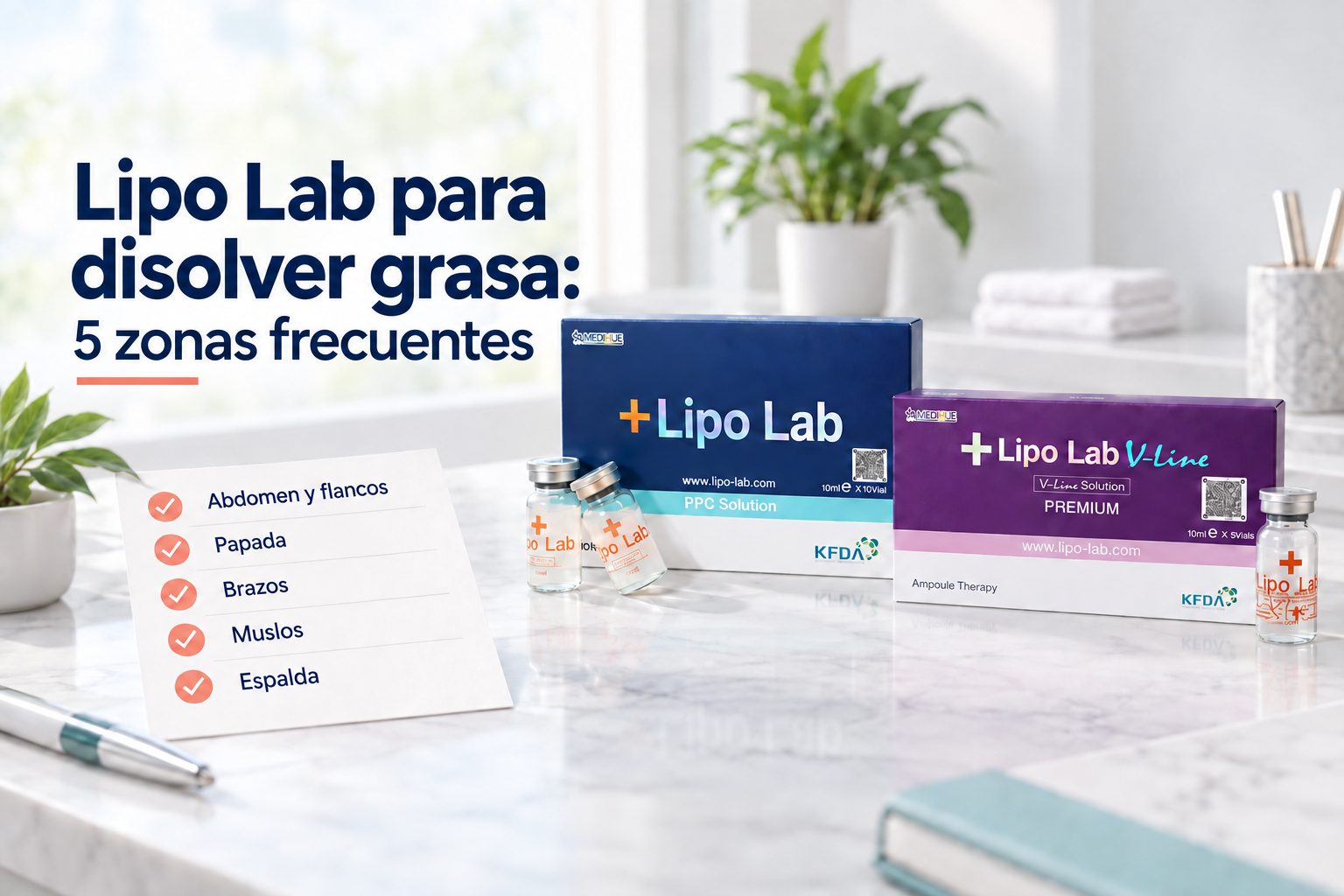 Lipo Lab PPC Solution y V-Line junto a cinco zonas frecuentes de tratamiento
