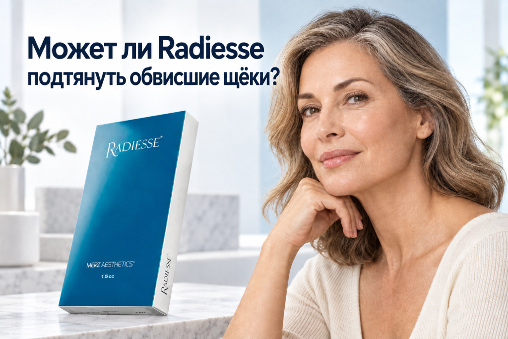 Может ли Radiesse подтянуть обвисшие щёки, показано с проверенной упаковкой Radiesse и естественным зрелым контуром лица