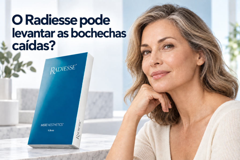 O Radiesse pode levantar as bochechas caídas, com a embalagem Radiesse verificada e um contorno facial maduro e natural