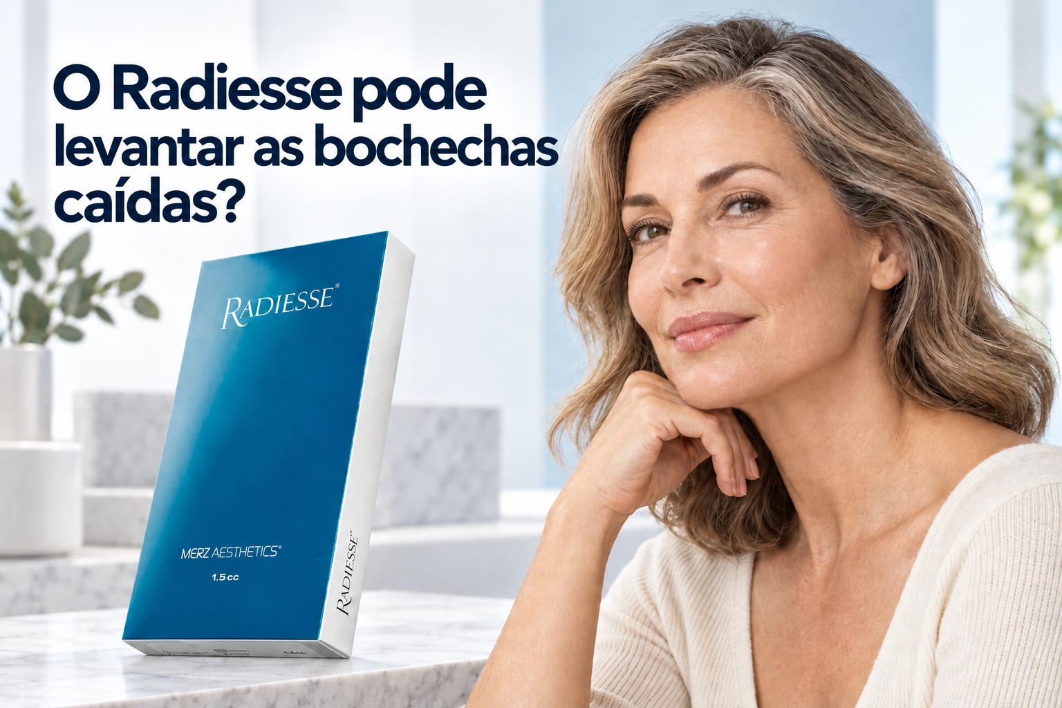 O Radiesse pode levantar as bochechas caídas, com a embalagem Radiesse verificada e um contorno facial maduro e natural