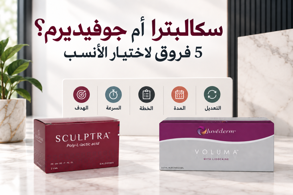مقارنة سكالبترا وجوفيديرم وفق الهدف وسرعة النتيجة وخطة العلاج والمدة وإمكانات التعديل