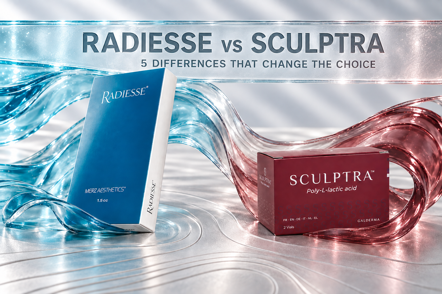 Radiesse and Sculptra compared by result style, timing, commitment, longevity and reversibility