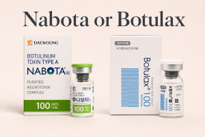 Nabota 100U vacuum-dried Daewoong pack beside Botulax 100U freeze-dried Hugel pack — duration comparison for clinic buyers