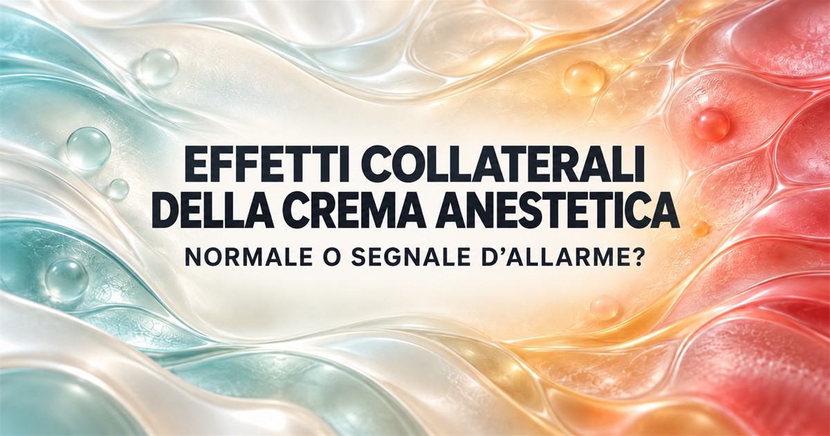 Reazioni alla crema anestetica suddivise tra sintomi lievi, segnali cutanei e urgenze
