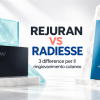 Rejuran Black Healer e Radiesse in una grafica comparativa integrata intitolata 3 differenze per il ringiovanimento cutaneo