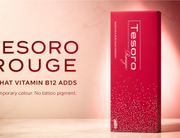 Tesoro Rouge Vitamin B12 lip filler box with a temporary colour and no tattoo pigment message